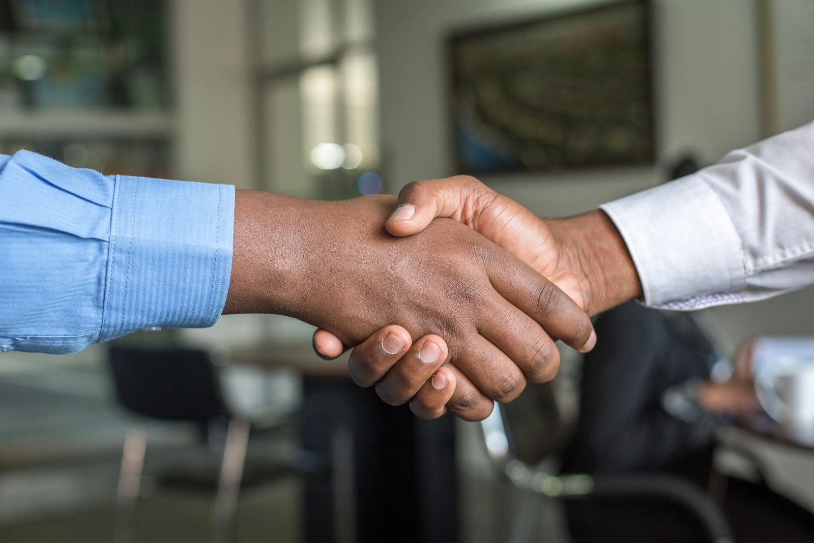 Client and adviser shaking hands after agreeing the next steps on a file